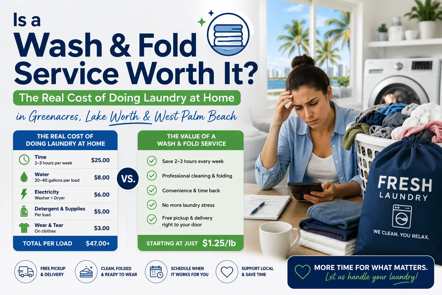 Is a Wash & Fold Service Worth It? The Real Cost of Doing Laundry at Home in Greenacres, Lake Worth & West Palm Beach