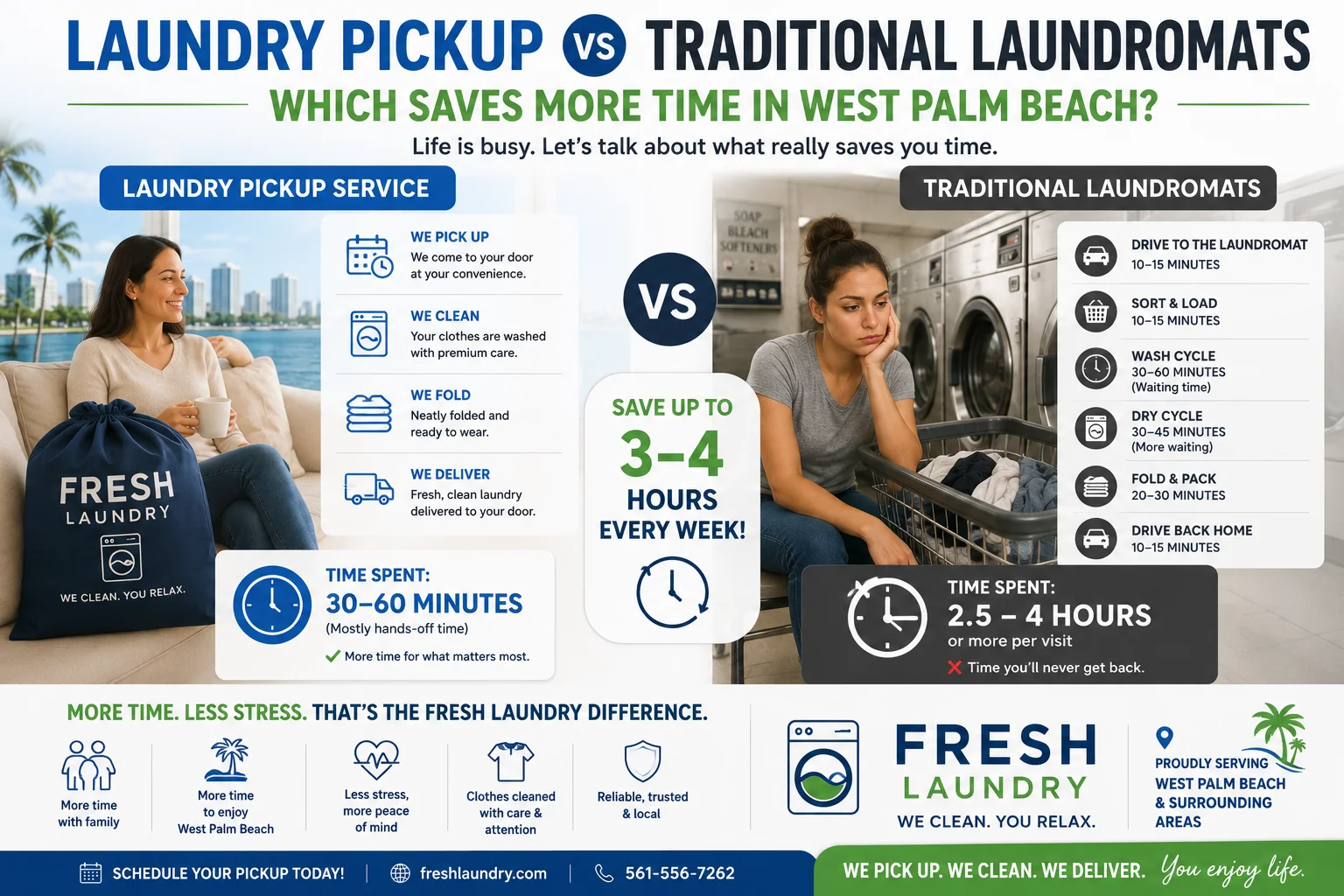 Laundry Pickup vs Traditional Laundromats: Which Saves More Time in West Palm Beach?