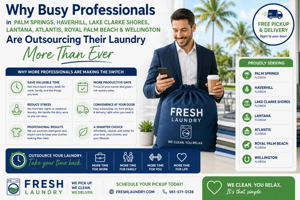 Why Busy Professionals in Palm Springs, Haverhill, Lake Clarke Shores, Lantana, Atlantis, Royal Palm Beach & Wellington Are Outsourcing Their Laundry More Than Ever